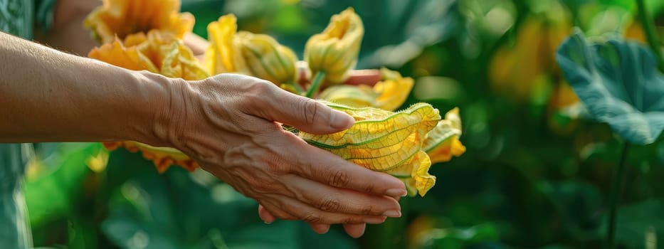 Harvest in the hands of a woman in the garden. Selective focus. nature.