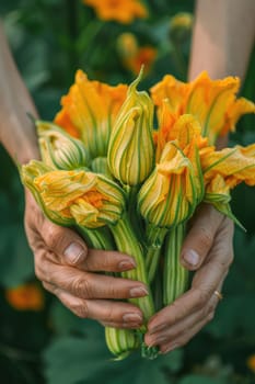 Harvest in the hands of a woman in the garden. Selective focus. nature.