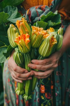 Harvest in the hands of a woman in the garden. Selective focus. nature.