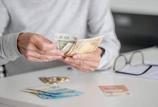 Elderly Woman'S Hands Count Money, Euros, In Close-Up View