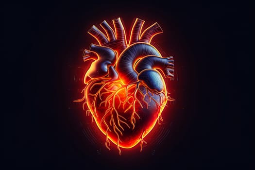 A heart with flames coming out of it. The heart is surrounded by a black background