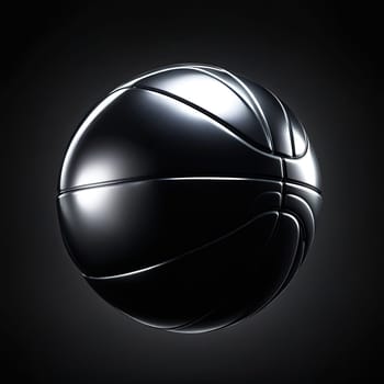 Image Hyper realistic isolated 3D levitating basketball in shiny chrome , black background , high detail, hyper quality