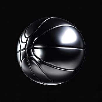 Image Hyper realistic isolated 3D levitating basketball in shiny chrome , black background , high detail, hyper quality