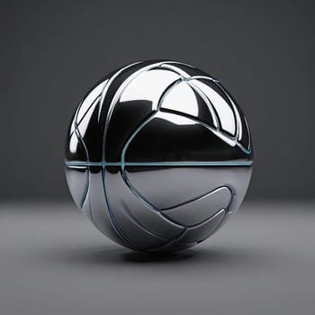 Image Hyper realistic isolated 3D levitating basketball in shiny chrome , black background , high detail, hyper quality