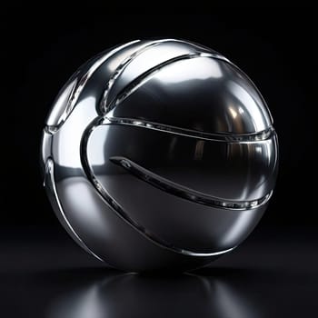 Image Hyper realistic isolated 3D levitating basketball in shiny chrome , black background , high detail, hyper quality