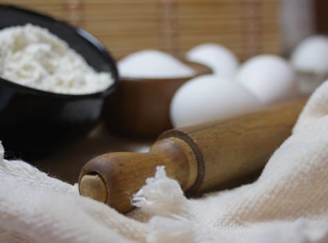 Elements, ingredients and seasonings for handmade cookies.Rustic rural kitchen. Still life.