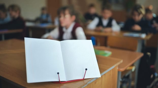 Notebook on a stand in the classroom during a lesson