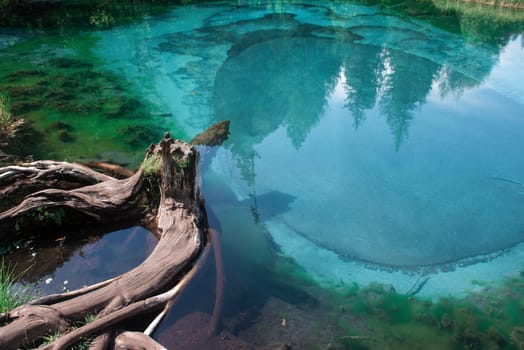 Blue geyser lake in Altay mountains, Siberia, Russia