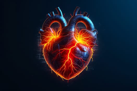 A heart with flames coming out of it. The heart is surrounded by a black background