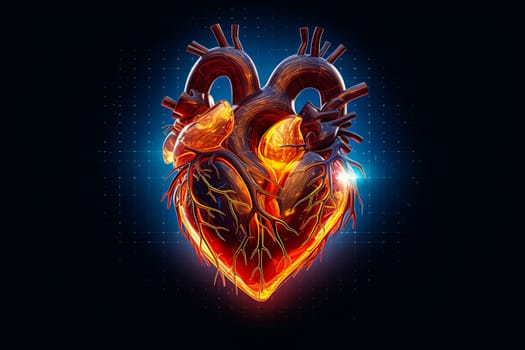 A heart with flames coming out of it. The heart is surrounded by a black background