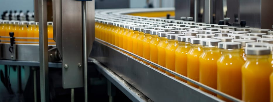 juice orange in a food factory. Generative Ai,