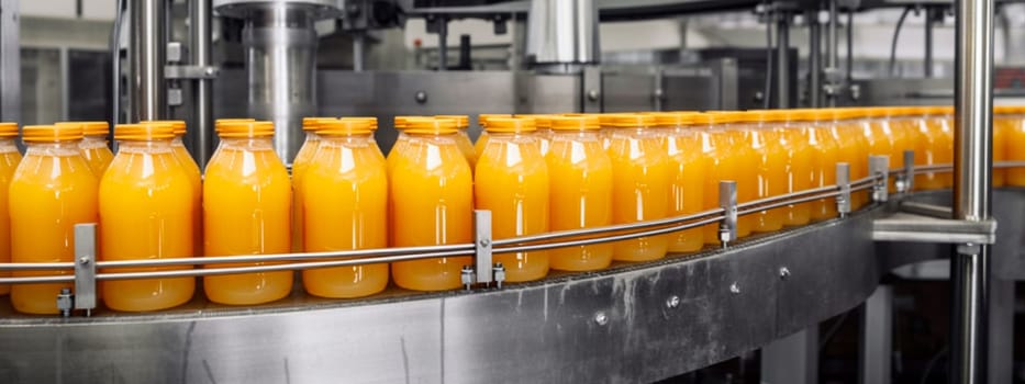 juice orange in a food factory. Generative Ai,