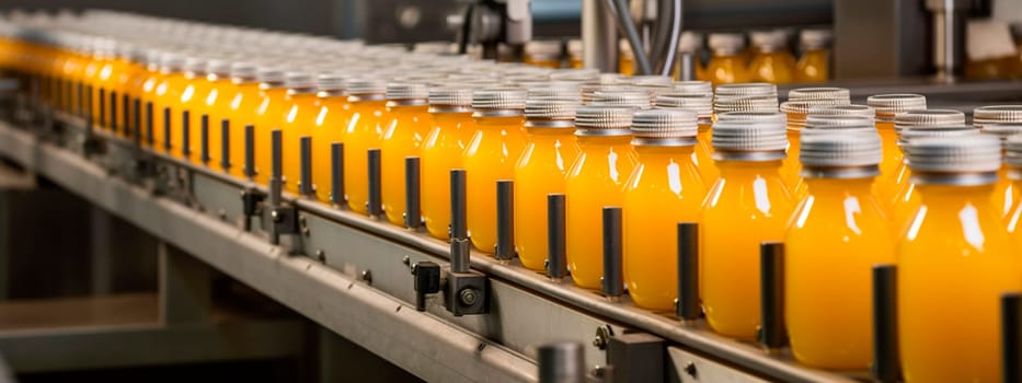 juice orange in a food factory. Generative Ai,