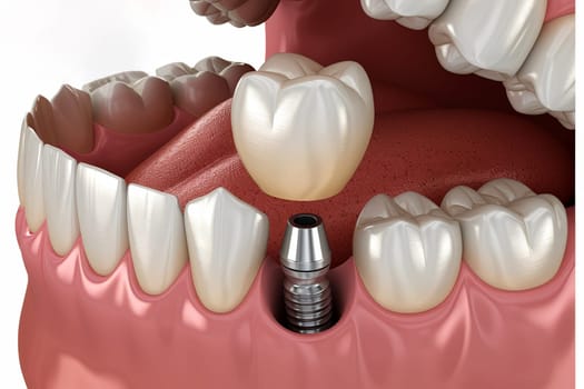 Dental implantation, teeth with implant screw. ai generative.