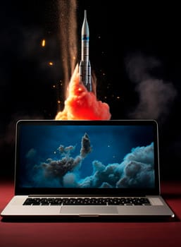 The laptop computer is fast as a rocket. Generative AI. sky.
