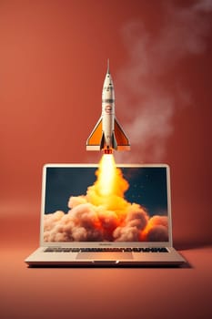 The laptop computer is fast as a rocket. Generative AI. sky.