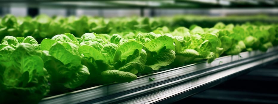 lettuce, tape in the food industry, products ready for automatic packaging. Concept with automated food production. Generative AI, Food.