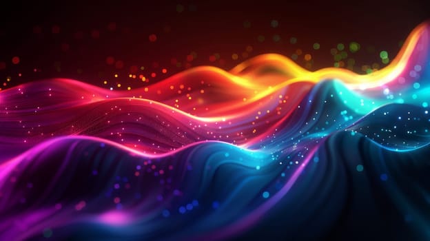 A colorful wave of light with a dark background. The colors are bright and vibrant, creating a sense of energy and excitement. The wave appears to be moving and pulsating