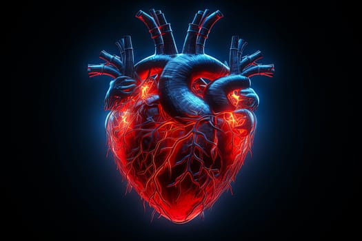 A heart with flames coming out of it. The heart is surrounded by a black background