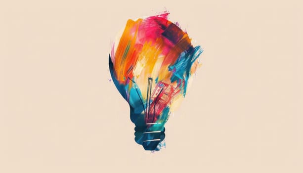 Colorful abstract painting of lightbulb with paint splotch artistic representation of creativity and innovation