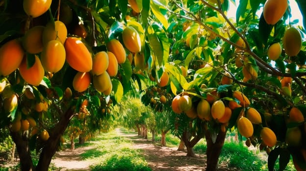 Mango garden on trees. Generative Ai, Nature,