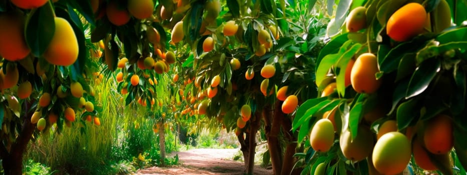 Mango garden on trees. Generative Ai, Nature,