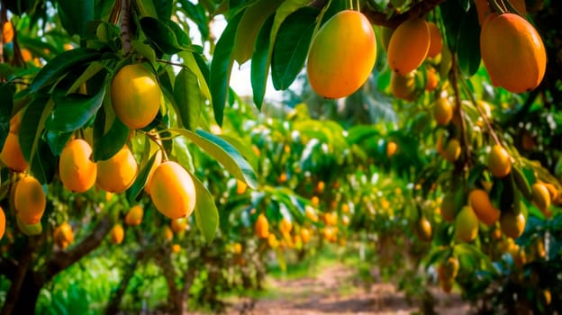 Mango garden on trees. Generative Ai, Nature,