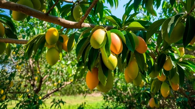 Mango garden on trees. Generative Ai, Nature,