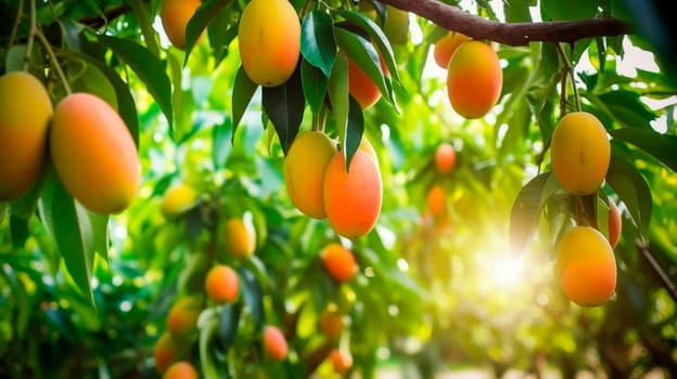 Mango garden on trees. Generative Ai, Nature,