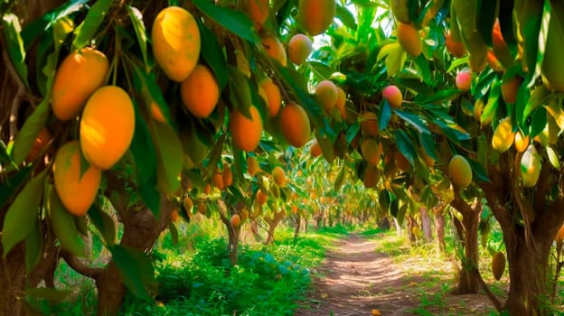 Mango garden on trees. Generative Ai, Nature,