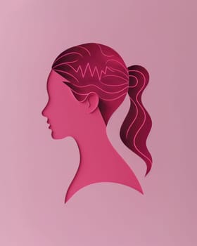 Woman's head with ponytail on pink background representing beauty and fashion trends in hair styling industry