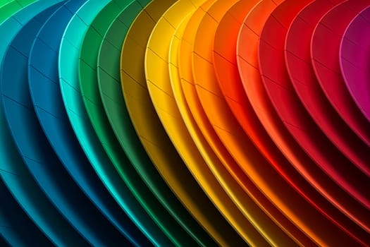 A colorful collage of paper circles in various shades of red, yellow, green, blue, and purple