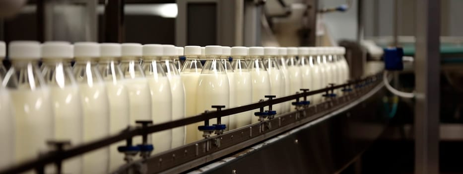 Milk in a food factory. Generative Ai,