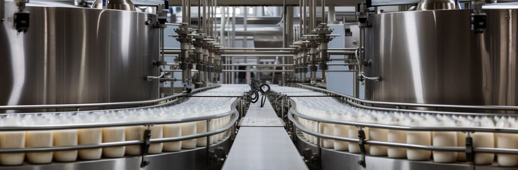 Milk in a food factory. Generative Ai,