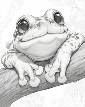 Coloring book for kids, animal coloring, frog. Selective focus