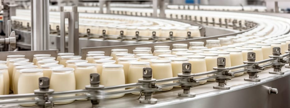 Milk in a food factory. Generative Ai,