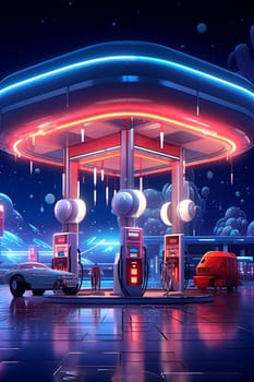 Modern gas station for cars. Generative AI, sky.