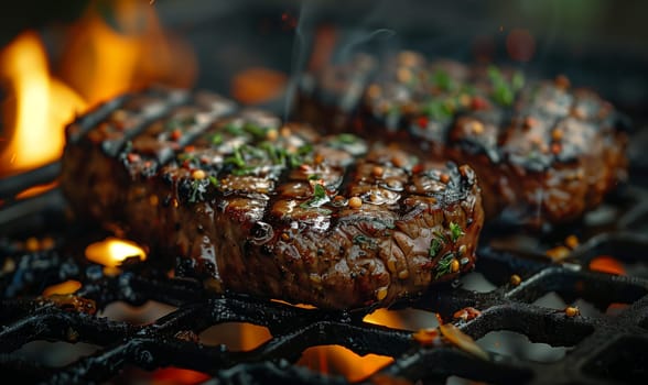 Pieces of meat cooked on the grill. Selective focus