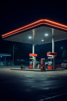 Modern gas station for cars. Generative AI, sky.