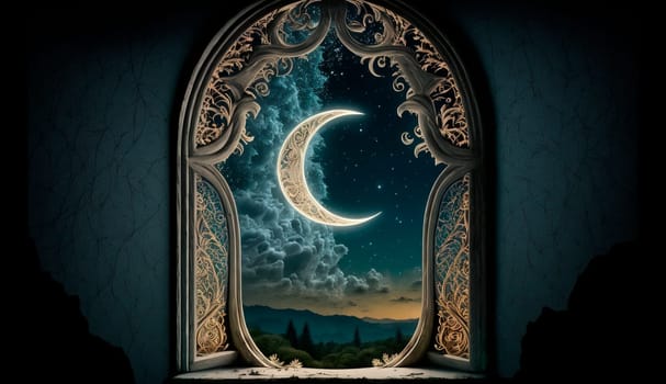 Muslim windovs the moon view from it. Generative Ai, islam,