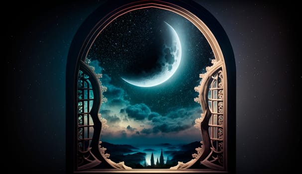 Muslim windovs the moon view from it. Generative Ai, islam,