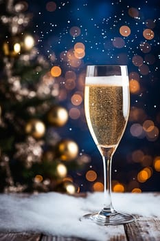 Glass of champagne on a Christmas background. Generative AI, Food.