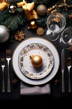 Setting the Christmas plate. Generative AI, Holiday.