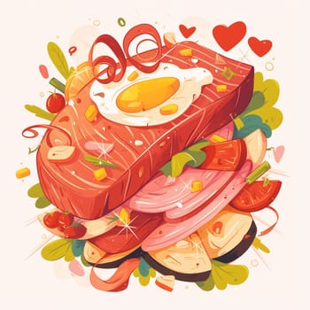 A vibrant illustration depicting a fried egg, meat, and vegetables, symbolizing the importance of maintaining healthy cholesterol levels.