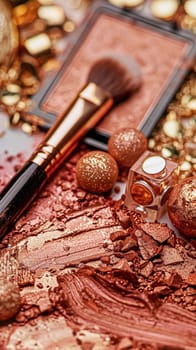 Make-up cosmetic product, beauty products and cosmetics swatch sample flatlay, various makeup brand tools as glamour fashion night out background idea