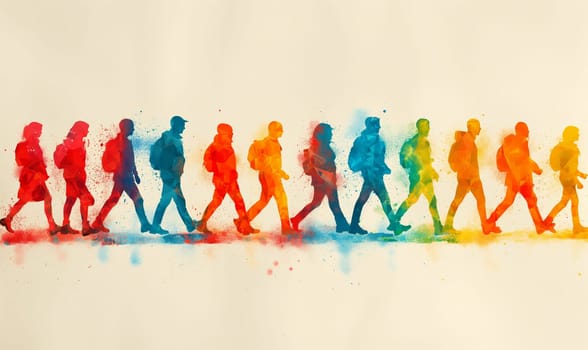 Pictogram of people in color on a white background. Selective soft focus.