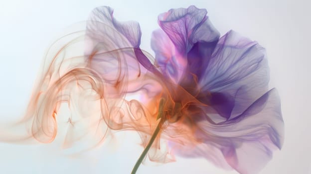 Translucent flower with swirling colors in background, abstract art concept.