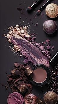 Make-up cosmetic product, beauty products and cosmetics swatch sample flatlay, various makeup brand tools as glamour fashion night out background idea