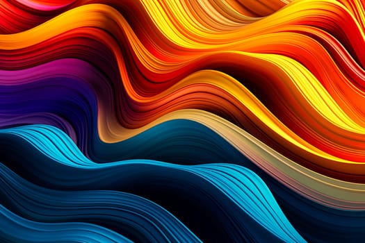 A colorful wave with blue, red, and orange stripes. The colors are vibrant and the wave is long and curvy