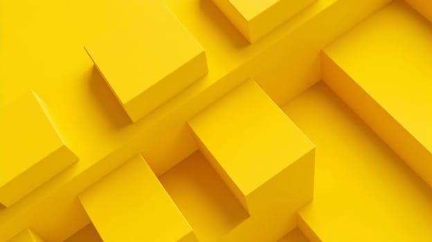 A close-up view of a vibrant yellow three-dimensional geometric pattern creating a visually captivating maze of shapes and shadows - Generative AI